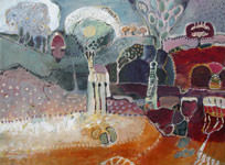 Painting by Sandipa: Place of Inspiration: Stone Path Grove - Australian Landscape Art